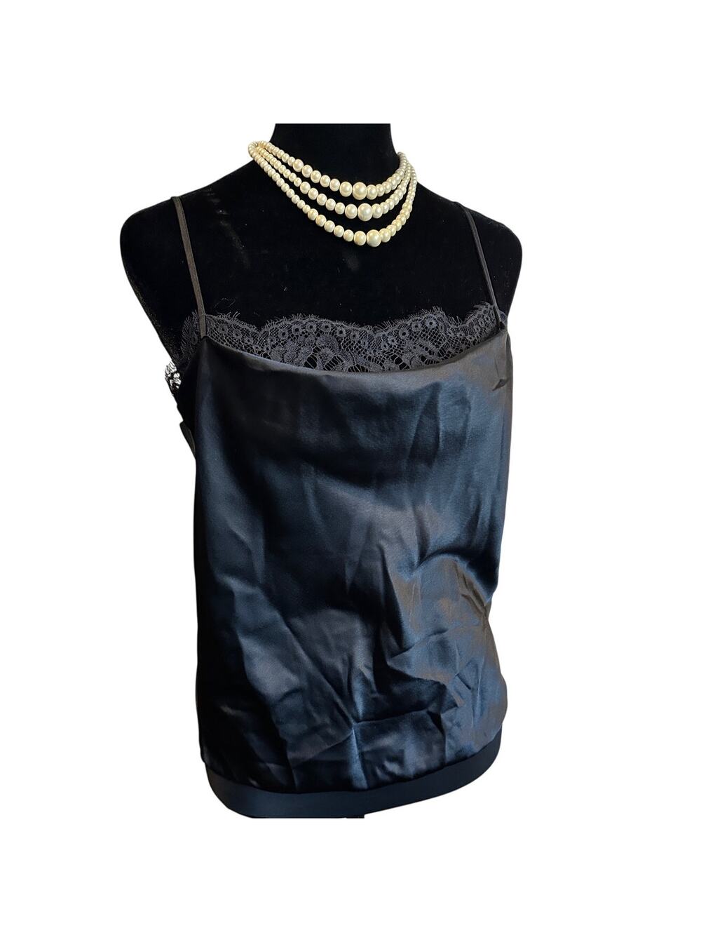 Victoria’s Secret Bodysuit Satin Lace Trim Open Back Black Romantic Coquette